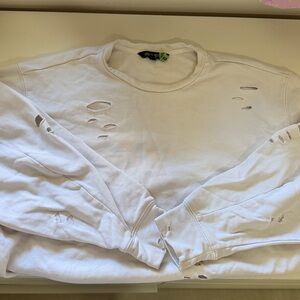 Distressed Ripped White Sweatshirt Hoodie from Tokyo Japan